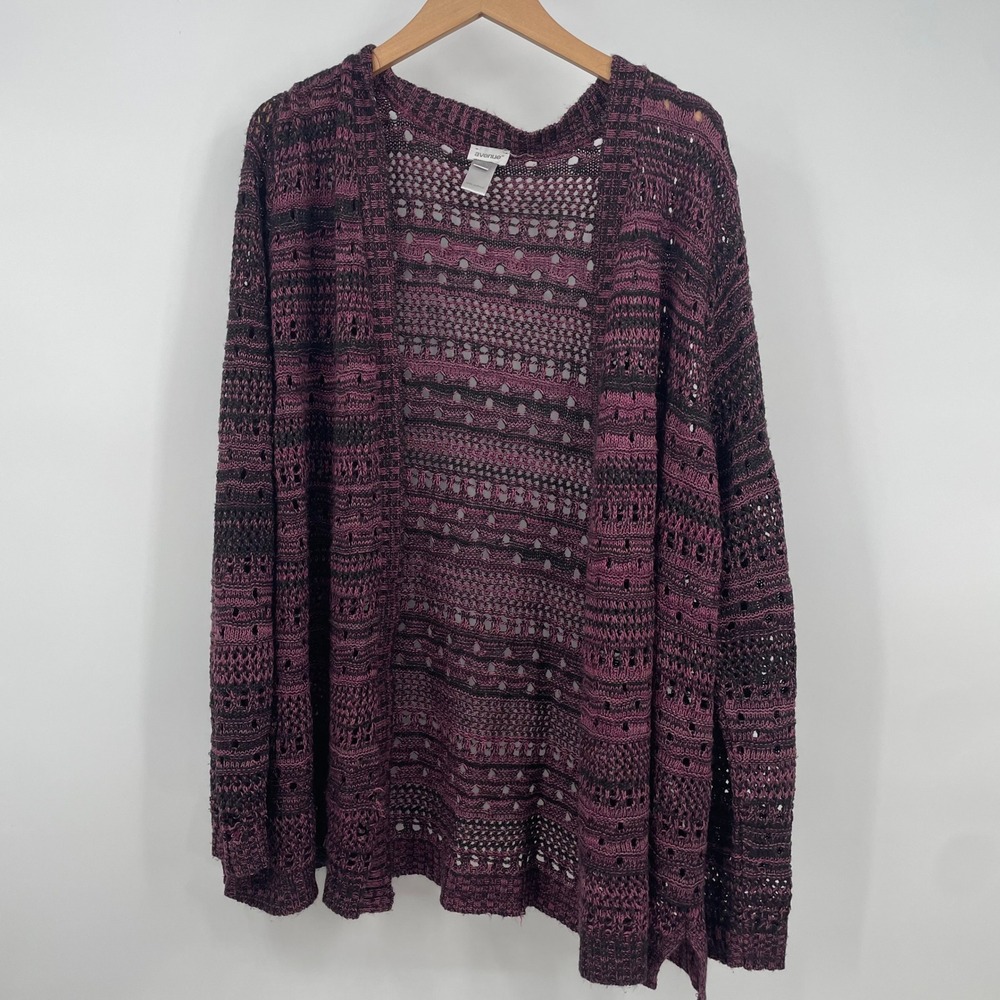 Avenue Womens Purple Black Space Dye Open Knit Cardigan Sweater Size‎ 22/24 USA